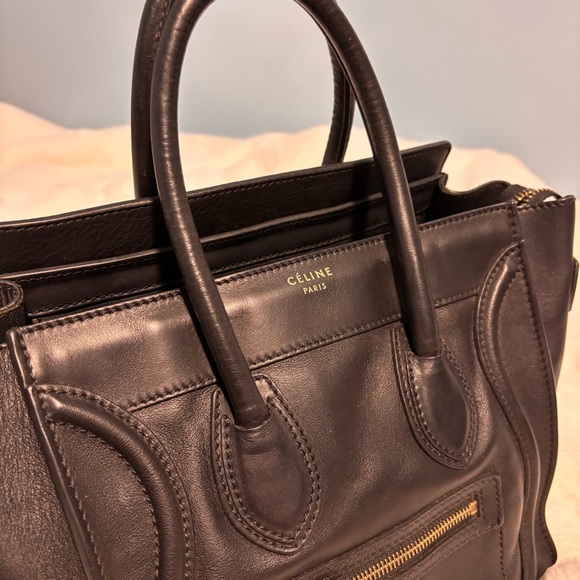 Authentic Celine Phantom Leather
Handbag Purse Tote Bag Black Made In Italy - Picture 6 of 8